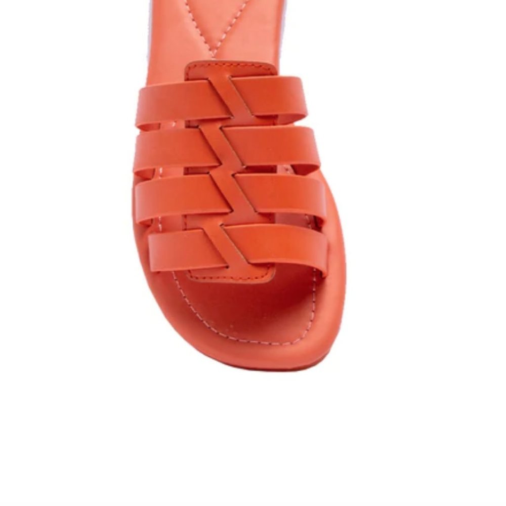 !! NEW !! Soft Vegan Leather Caged Slide Sandals in Deep Coral - Picture 7 of 9